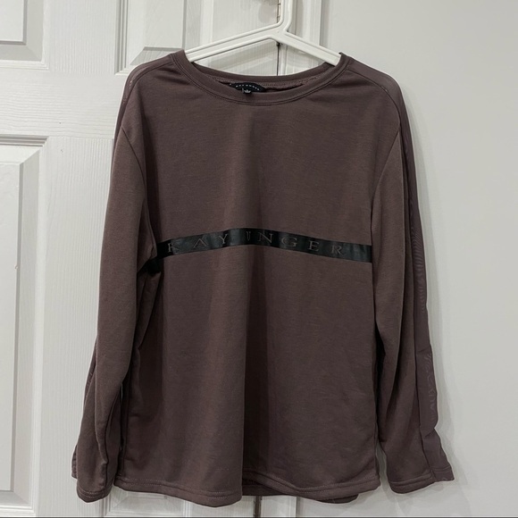 Kay Unger Across Chest Logo Print Sweatshirt Crew Neck Mesh Insert In Sleeves L - Picture 1 of 6